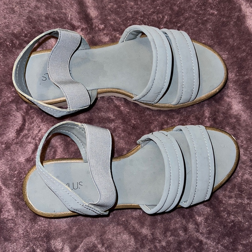 Grey/pale blue wedge sandals